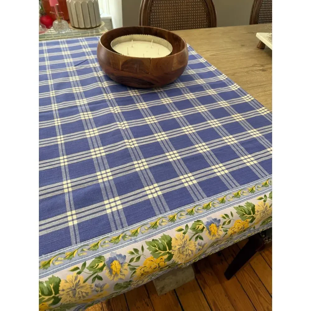 Williams Sonoma Reversible CottonTablecloth Lavender Check Yellow Floral Print